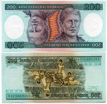 БРАЗИЛИЯ 200 КРУЗЕЙРО 1984 ПОДПИСЬ 21, СЕРИЯ А 3762, ПРИНЦЕССА ИЗАБЕЛА Pick 199b бумага UNC (ПРЕСС) 7551-25-1-1