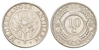 Нидерландские Антильские острова (Нидерландские Антилы) 10 центов 1991 KM 34 сталь плакированная никелем aUNC 4625-526
