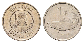 Исландия 1 крона 1981 треска KM 27 медно-никель 4691-533