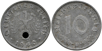 Германия 10 рейхспфеннигов 1940 B KM 101, J. 371 цинк 75-226