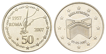 Бельгия медаль "здание Берлемон - 50 лет подписание Римского договора" 2007 диаметр 30 мм, вес 12,1 гр медно-никель 4667-1026