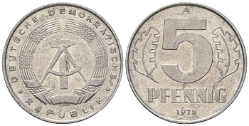 ГДР 5 пфеннигов 1975 A KM 9.1 алюминий 4625-1265