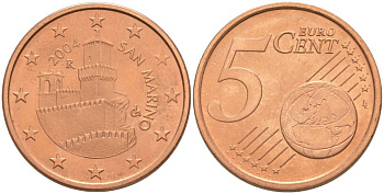 САН-МАРИНО 5 ЕВРОЦЕНТОВ 2004 KM 442 сталь плакированная медью UNC 68-747