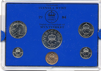 Швеция набор монетного двора из 6 монет 1984 в пластике, Карл XVI Густав (1973- ) KM MS31 UNC 5-4-2-47