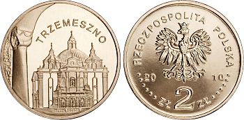 Польша 2 злотых 2010 MW, серия польские города, Тшемешно (Trzemeszno) KM 752 нордик UNC 4676-736
