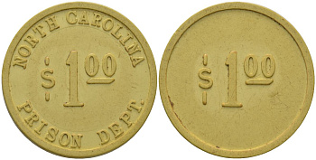 США, тюремное управление Северной Каролины тюремный жетон в 1 доллар ND (1962-1963) пластик 118-532