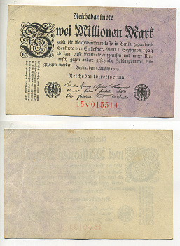 Германия 2000000 марок 1923 9 августа 1923, серия V Pick 103, Rosenberg 102c бумага 7217-70-1-2