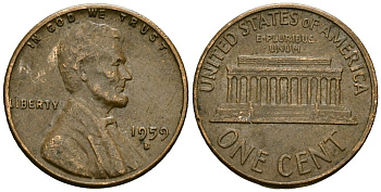 США 1 цент 1959 D, Авраам Линкольн KM 201 медь цинк 4136-119