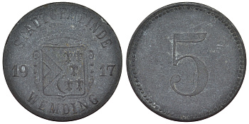 Германия, Вемдинг 5 пфеннигов 1917 Бавария. Нотгельд Funck 594.1 цинк 4119-113
