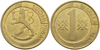 ФИНЛЯНДИЯ 1 МАРКА 1993 M KM 76 алюминиевая бронза 113-1147
