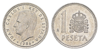 Испания 1 песета 1986 M, Хуан Карлос I (1975-2014) KM 821 алюминий 4623-948