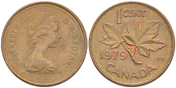 Канада 1 цент 1979 Елизавета II (1952-2022), кленовый лист KM 59.2 бронза 4181-1256