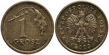 Польша 1 грош 2003 MW KM 276, Parchimowicz 701l латунь 4396-1227