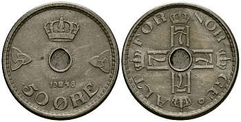 Норвегия 50 эре 1948 Хокон VII (1905-1957) KM 386 медно-никель 4584-224