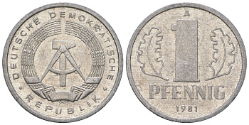 ГДР 1 пфенниг 1981 А KM 8.2 алюминий 4623-417