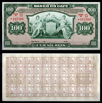 Бразилия 100 мил рейс 1890 Аллегорические женщины. Месяцы и значения Pick S541 бумага aUNC 451-1334-2