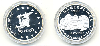 Финляндия 20 евро 1997 Хямеэнлинна SCARCE 115 серебро PROOF 02-235-41