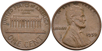 США 1 цент 1959 Авраам Линкольн KM 201 медь цинк 4564-322
