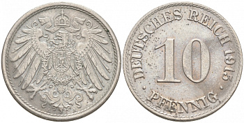 ГЕРМАНИЯ 10 ПФЕННИГОВ 1915 A J. 13, KM 12 медно-никель 73-1615
