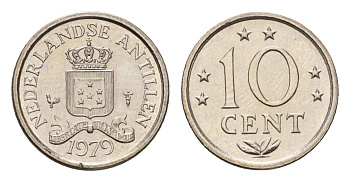 Нидерландские Антильские острова (Нидерландские Антилы) 10 центов 1979 Юлиана (1948-1980) KM 10 никель UNC 4588-737