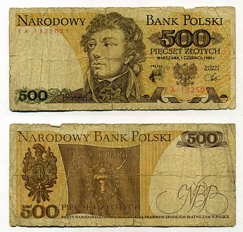 Польша 500 злотых 1982 Тадеуш Костюшко Pick 145 d бумага 8589-3-4-2