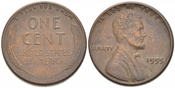 США 1 ЦЕНТ 1955 ЛИНКОЛЬН KM А132 медь цинк 218-254