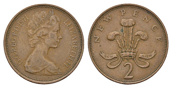 Великобритания 2 новых пенса 1971 Елизавета II (1952-2022) KM 916, Spink 4235 (C1) бронза 92-926