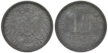 Германия 10 пфеннигов 1921 KM 26, J. 299, Weege 8 цинк 4119-324
