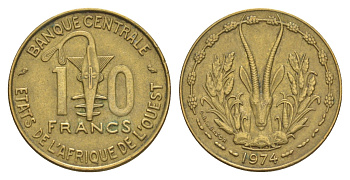 Западная Африка (BCEAO) 10 франков 1974 Центральный банк государств Западной Африки KM 1a медь алюминий никель 4642-234