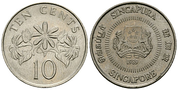 Сингапур 10 центов 1989 KM 51 медно-никель 4173-1226