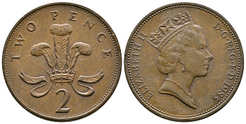 Великобритания 2 пенса 1985 Елизавета II (1952-2022) KM 936, Spink 4376 (C3) бронза 3999-1021