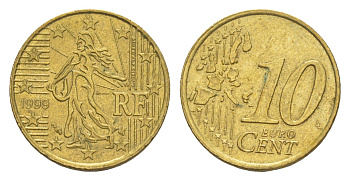 Франция 10 евроцентов 1999 KM 1285 нордик aUNC 4643-135