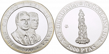 Испания 2000 песет 1990 XXV летние Олимпийские игры 1992 года в Барселоне, гимнастическая пирамида KM 863 серебро PROOF 04-093-31