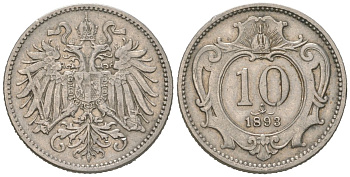 Австрия 10 геллеров 1893 Франц Иосиф I (1848-1916) KM 2802 никель 192-262