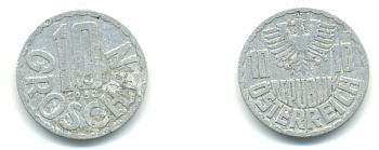 Австрия 10 грошей 1952 KM 2878 алюминий 83-356