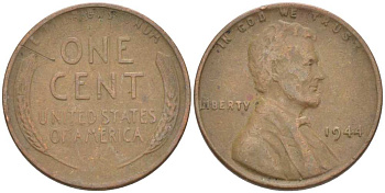 США 1 ЦЕНТ 1944 ЛИНКОЛЬН KM А132 медь цинк 3309-519