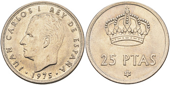 Испания 25 песет 1975 (77) Хуан Карлос I (1975-2014) KM 808 медно-никель UNC 4583-1115
