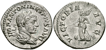 Римская Империя денарий 218 - 222 Элагабал VICTORIA AVG Виктория Рим about Extremely fine RIC 161 серебро 1073-5-6-2