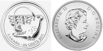 КАНАДА 25 ЦЕНТОВ 2011 СЕРИЯ ЖИВОТНЫЕ КАНАДЫ - САПСАН KM 1169 никелированная сталь UNC M47-13