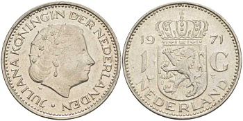 Нидерланды 1 гульден 1971 Юлиана (1948-1980) KM 184a никель 212-823