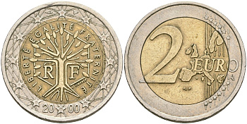 Франция 2 евро 2000 KM 1289 биметалл 4364-1455