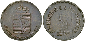 Саксен-Мейнинген 1/4 крейцера 1828 KM 119 медь 99-715