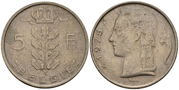 Бельгия 5 франков 1975 Belgie, Бодуэн I (1951-1993) KM 135.1 медно-никель 4395-345