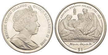 Британские Виргинские острова 1 доллар 2005 Горацио Нельсон - Смерть Нельсона KM 324 медно-никель BU 01-232-24