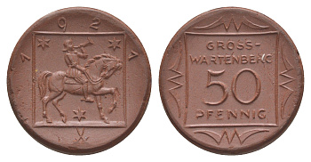 Гросс-Вартенберг 50 пфеннигов 1921 Men05 9859.3, Men18 12285.3, Scheuch 135a фарфор 1094-7-23