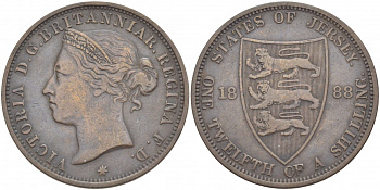 Джерси 1/12 шиллинга 1888 Виктория (1837-1901) KM 8 бронза 4536-1216