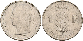 Бельгия 1 франк 1972 Belgique, Бодуэн I (1951-1993) KM 142.1 медно-никель 92-345