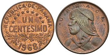 Панама 1 сентесимо 1968  KM 22 бронза  aUNC  4609-819