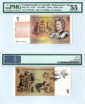 Австралия 1 доллар ND (1969) в холдере PMG 55, серия замещения ZAN Елизавета II (1952-2022), картины аборигенов Pick 37 c* бумага 10-3-05