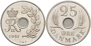 Дания 25 эре 1967 С; S, Фредерик IX (1947-1972) KM 855.1 медно-никель    4143-325